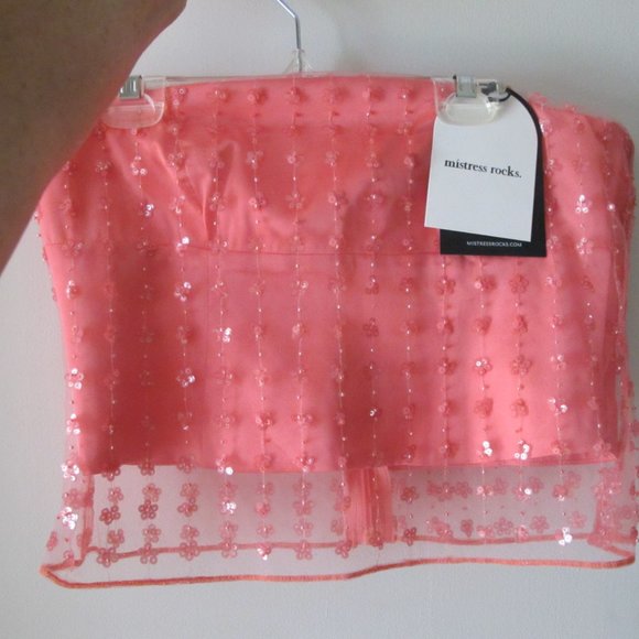 House of CB - Mistress Rocks Coral High Split Maxi Skirt with Beaded Corset - Picture 4 of 11